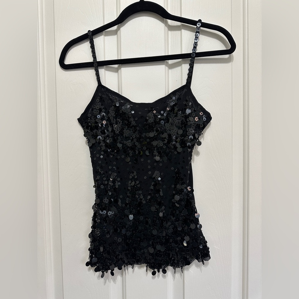 Black sequin tank top with adjustable straps